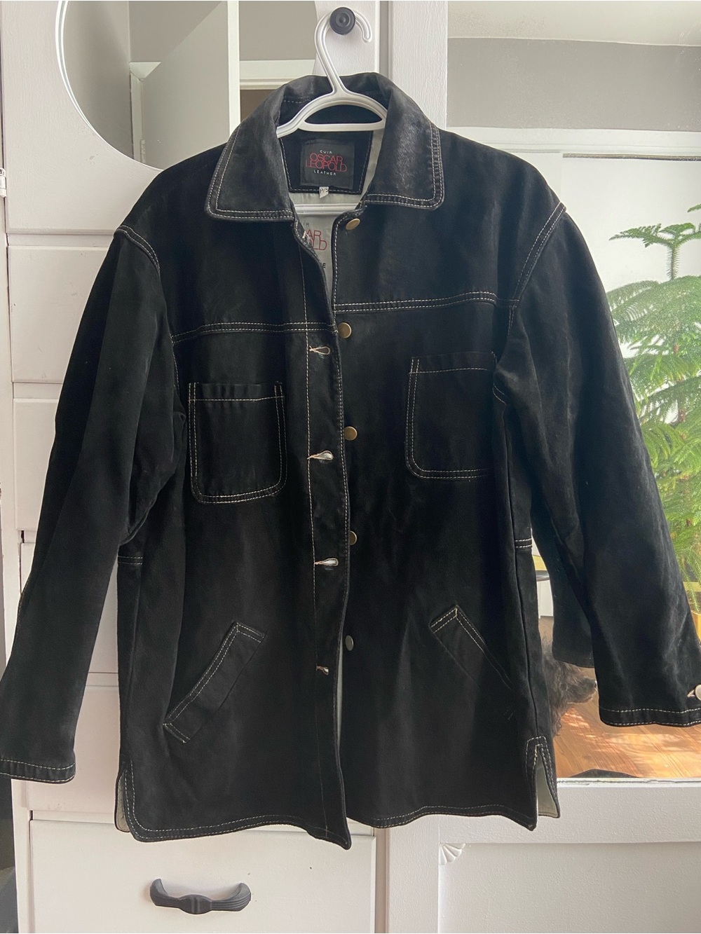 Men's Black Suede Button-Front Lined Cotton Jacket Oscar Leopold Made in Canada